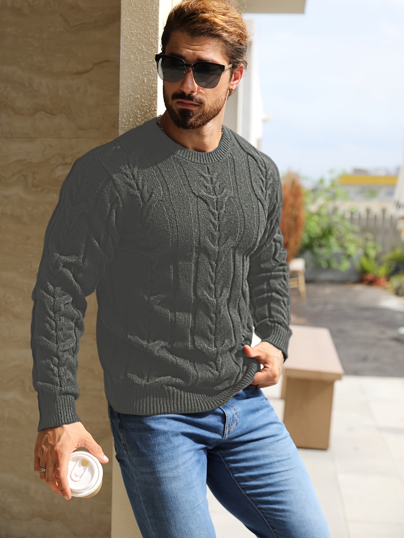 Men’s Striped Knit Sweater – Soft Crewneck Ribbed Trim Pullover