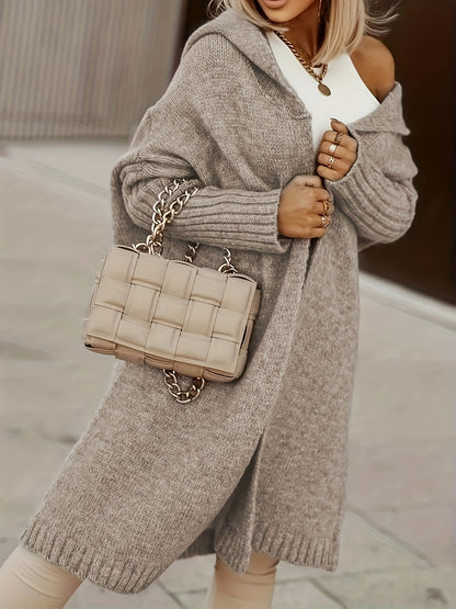 Letter Print Hooded Cardigan – Women’s Long Knit Autumn/Winter Sweater