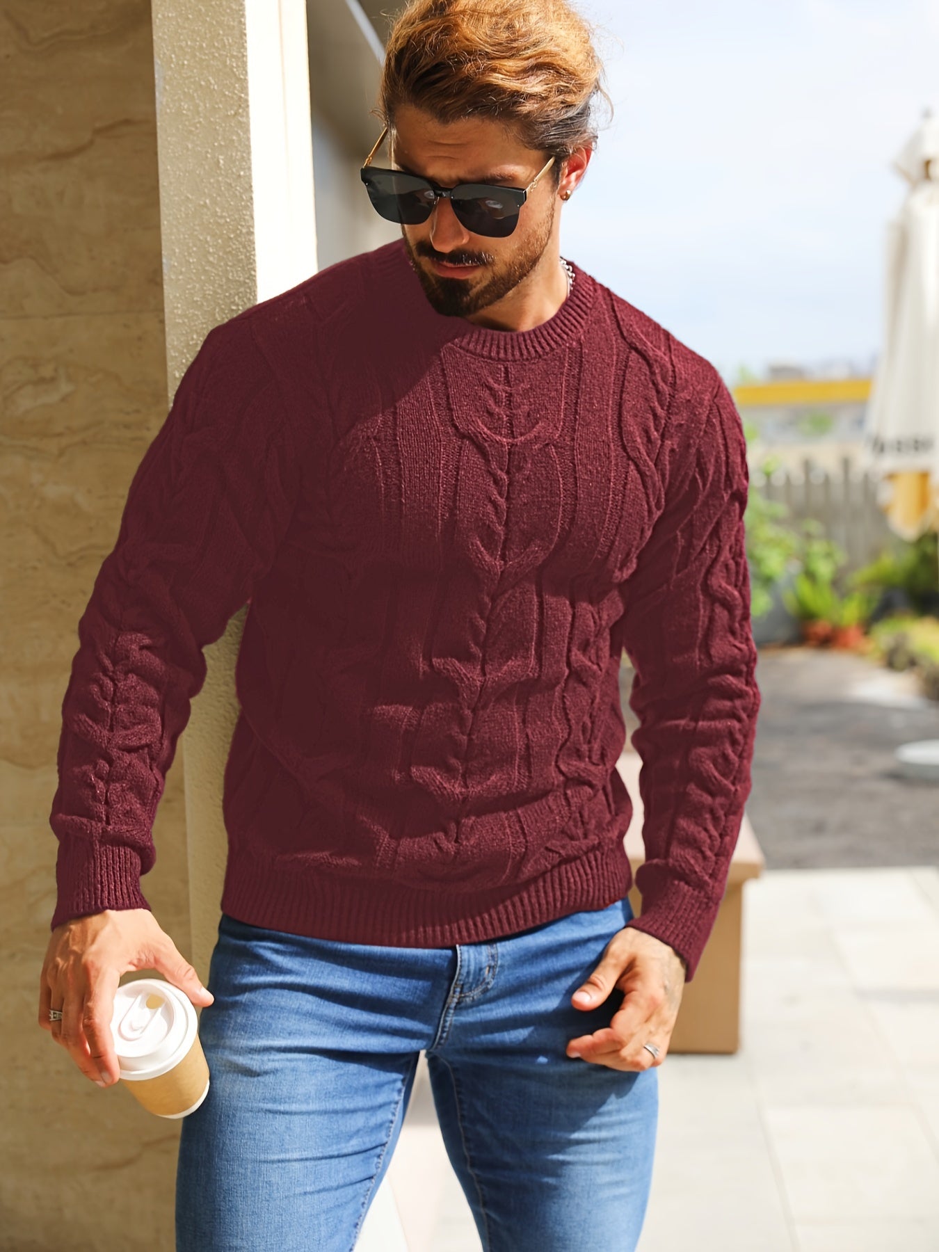 Men’s Striped Knit Sweater – Soft Crewneck Ribbed Trim Pullover