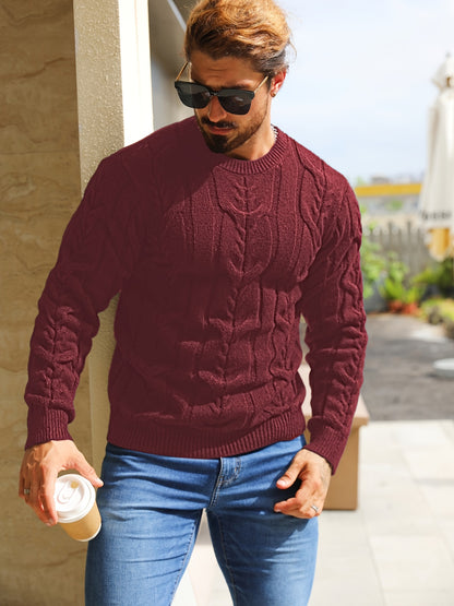 Men’s Striped Knit Sweater – Soft Crewneck Ribbed Trim Pullover