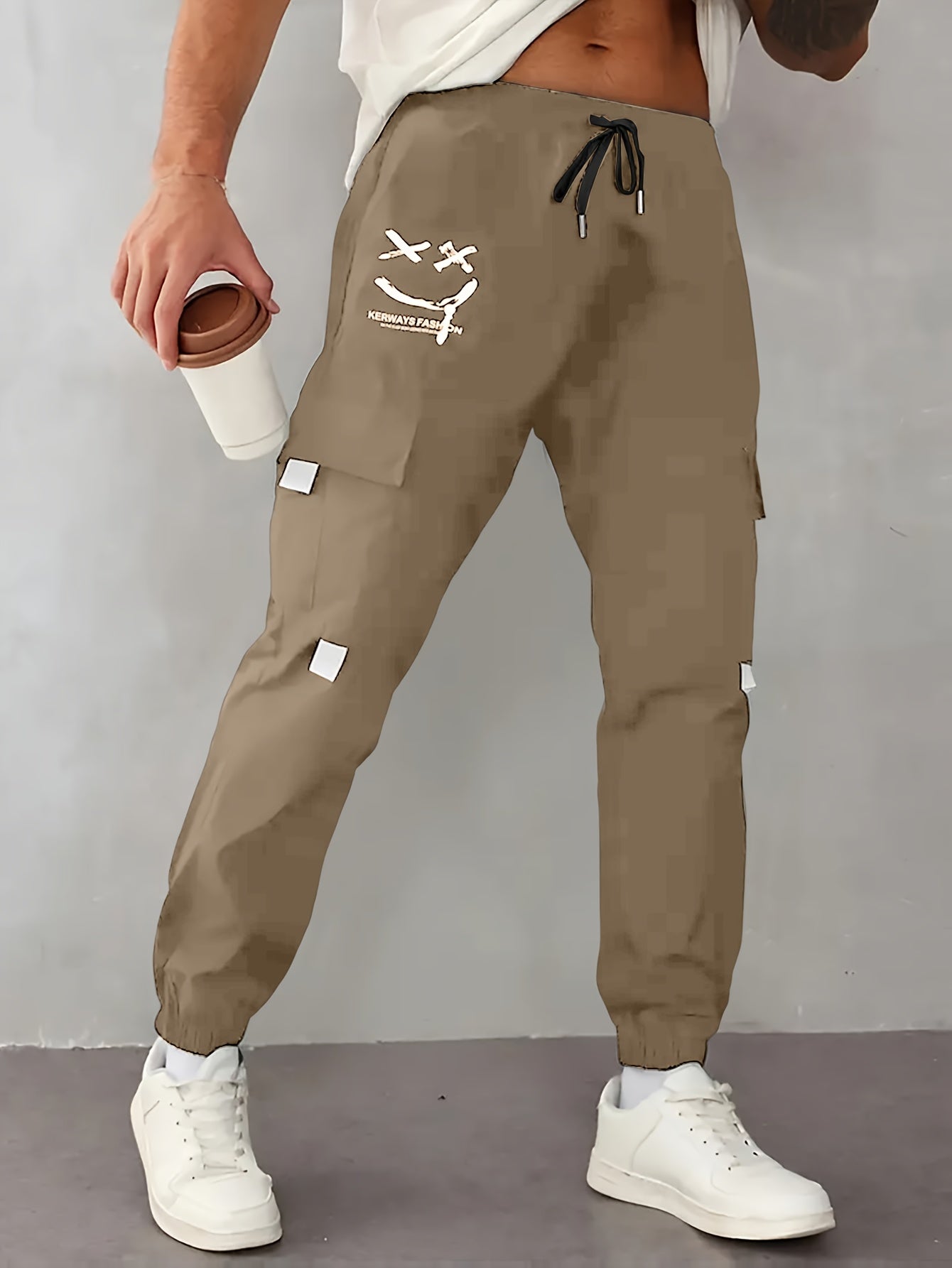Men’s Joyful Face Work Overalls – Loose Multi-Pocket Cargo Pants
