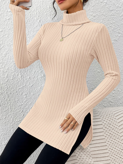 Women’s Elegant Turtleneck Top – Soft Long Sleeve High-Neck Knit