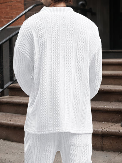 Pull décontracté pour homme en maille col V jacquard côtelé