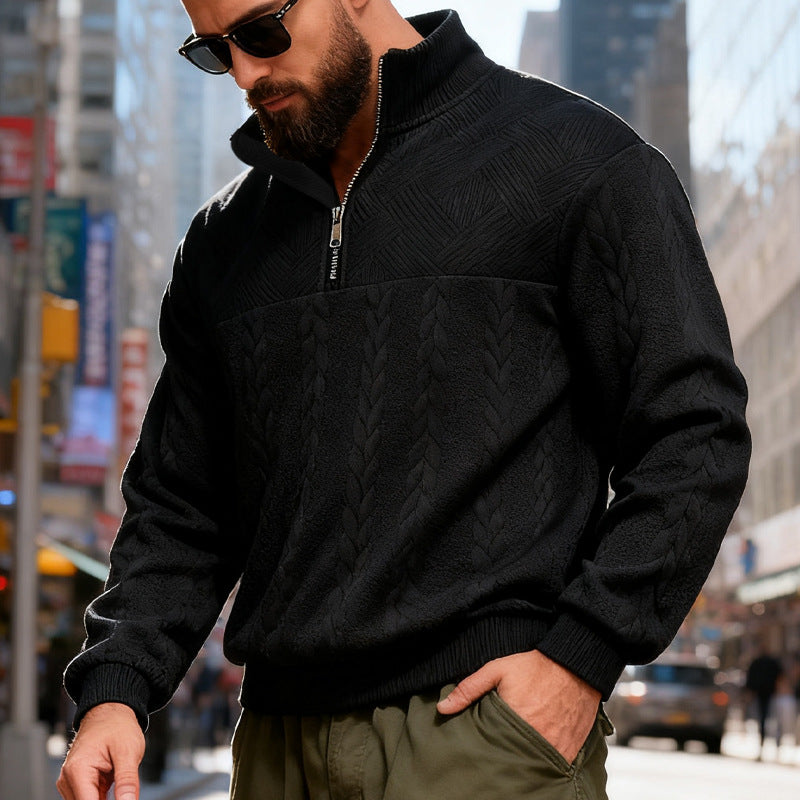 Sudadera con capucha y cremallera para hombre – Sudadera informal de corte holgado con cuello alto