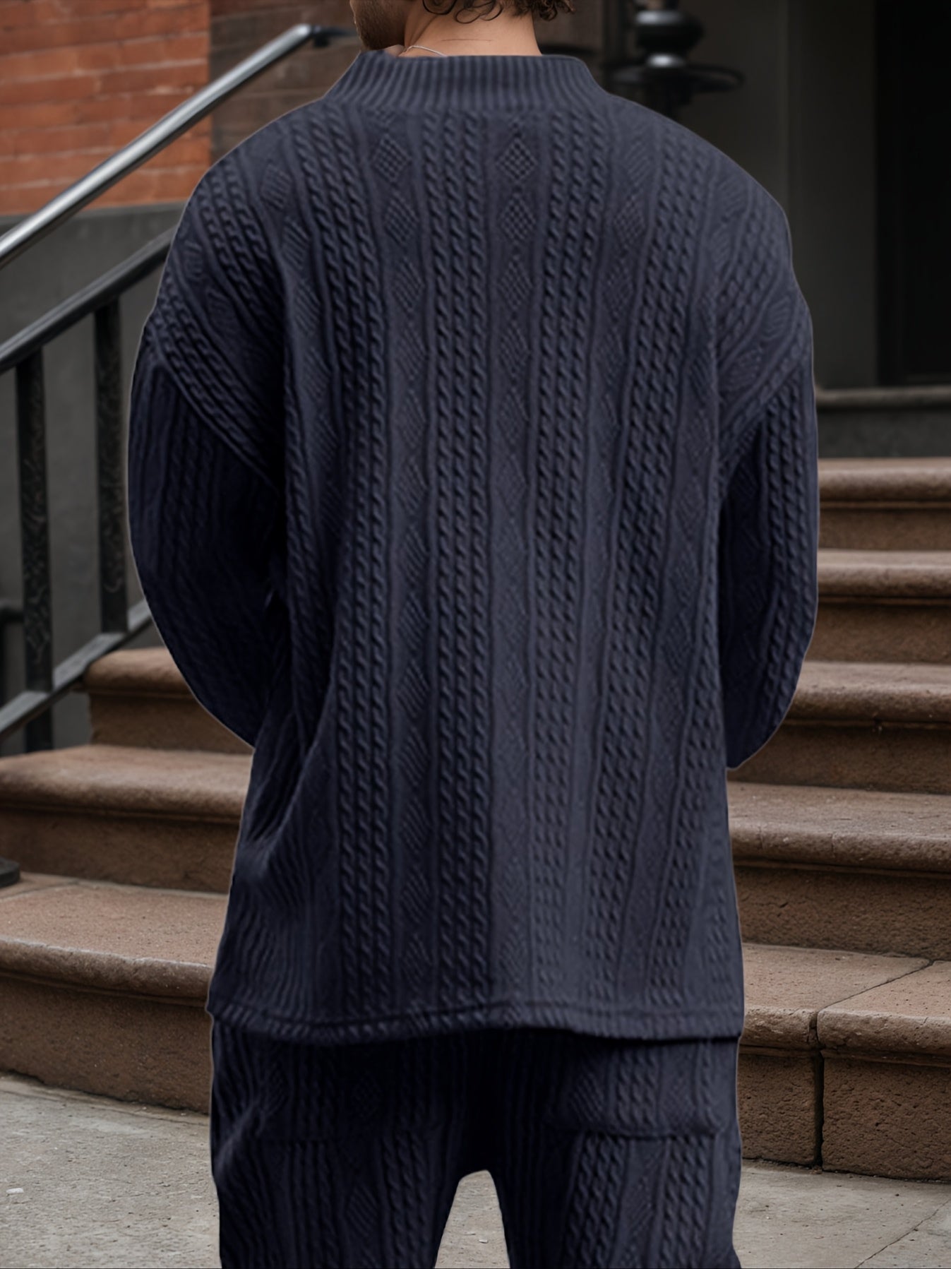 Pull décontracté pour homme en maille col V jacquard côtelé