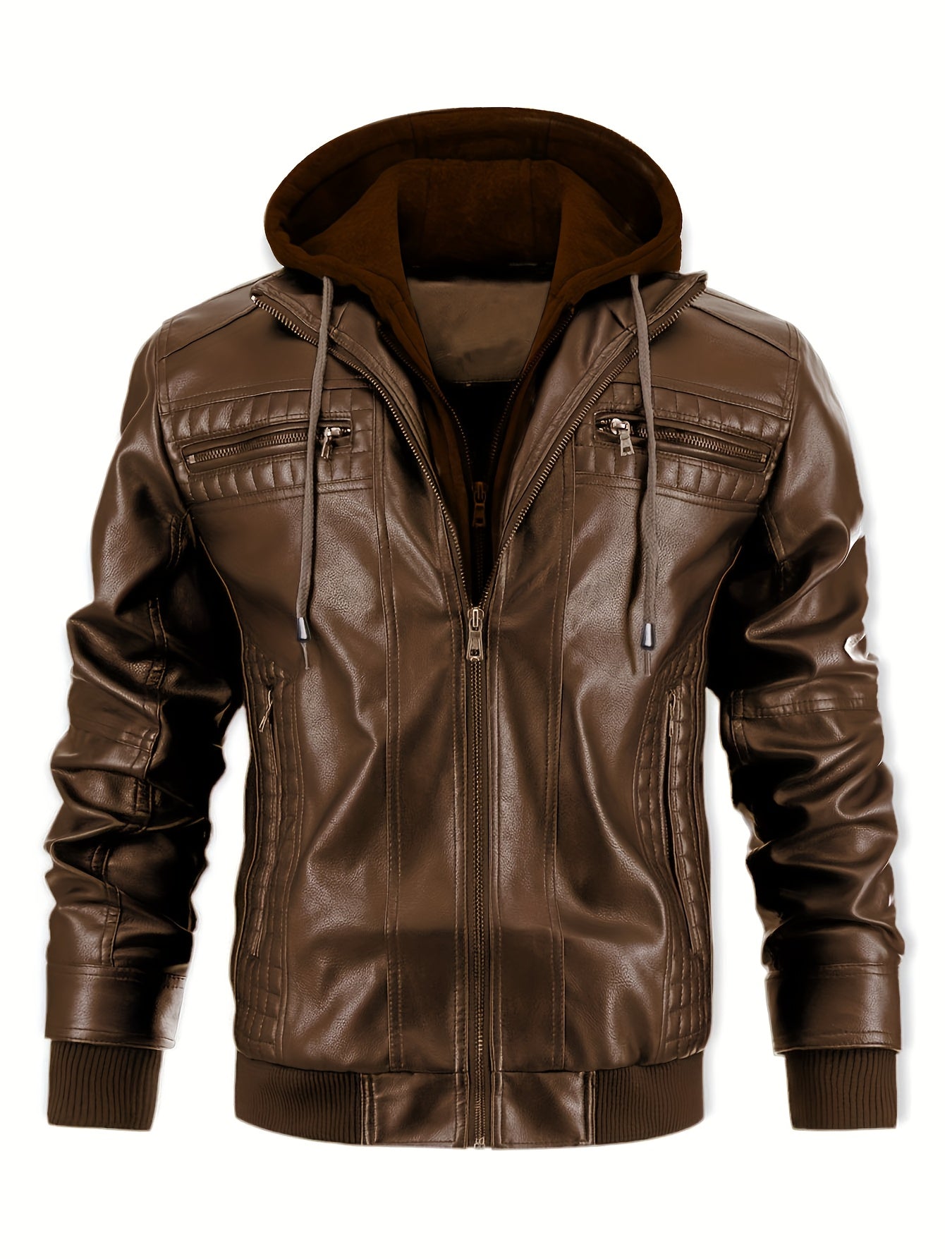 Chaqueta Bomber de Cuero Sintético para Hombre – Con Cremallera y Capucha Removible