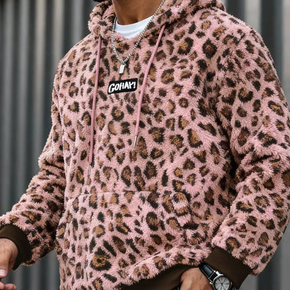 Sudadera con capucha y estampado de leopardo para hombre – Sudadera de felpa para un estilo urbano impactante