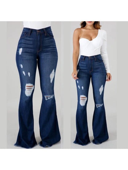 Jean évasé taille haute – Jean denim moulant déchiré extensible