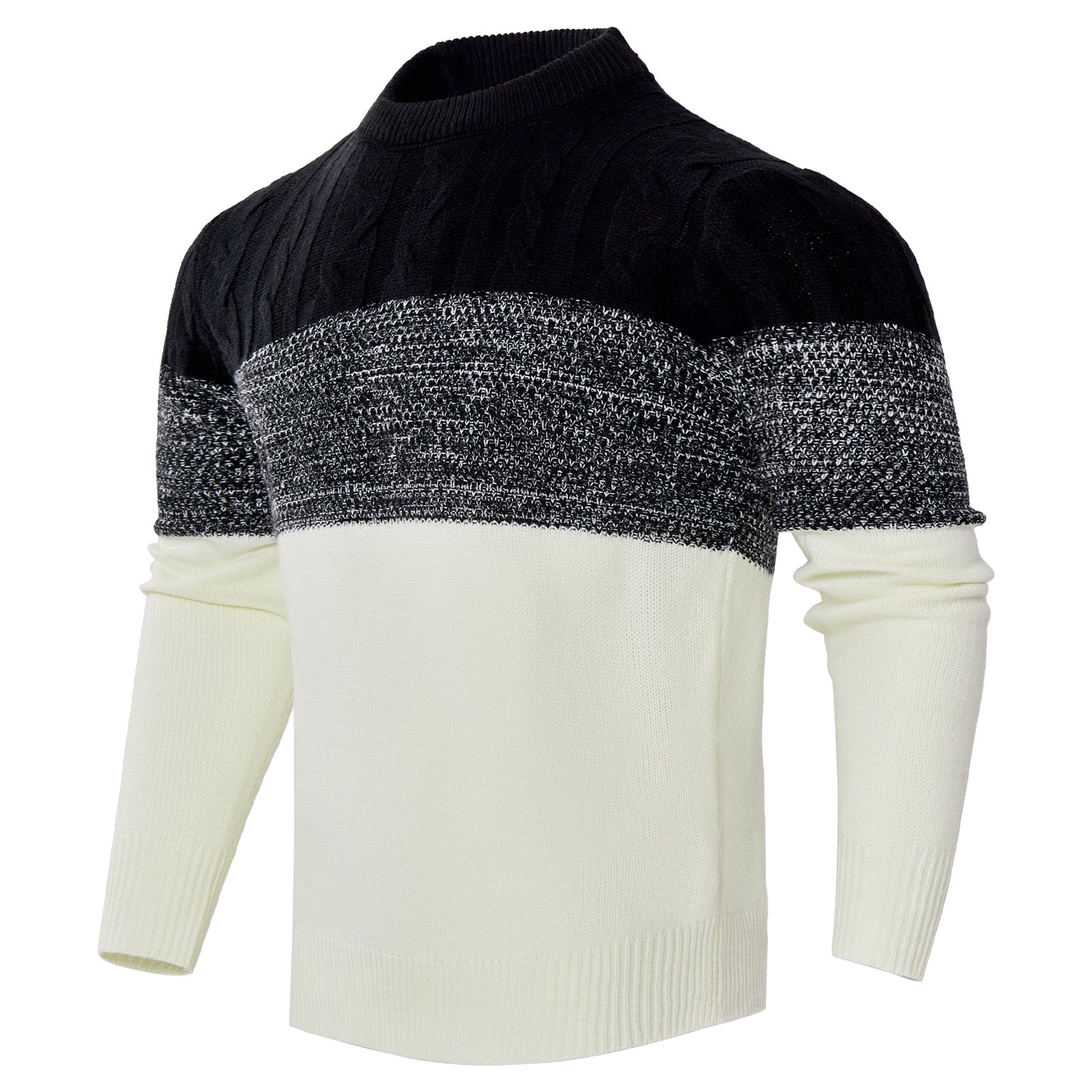 Suéter de punto trenzado a bloques de color para hombre – Jersey de manga larga