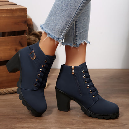 Botines de tacón alto para mujer - Tacón de bloque, elegantes, sin cordones
