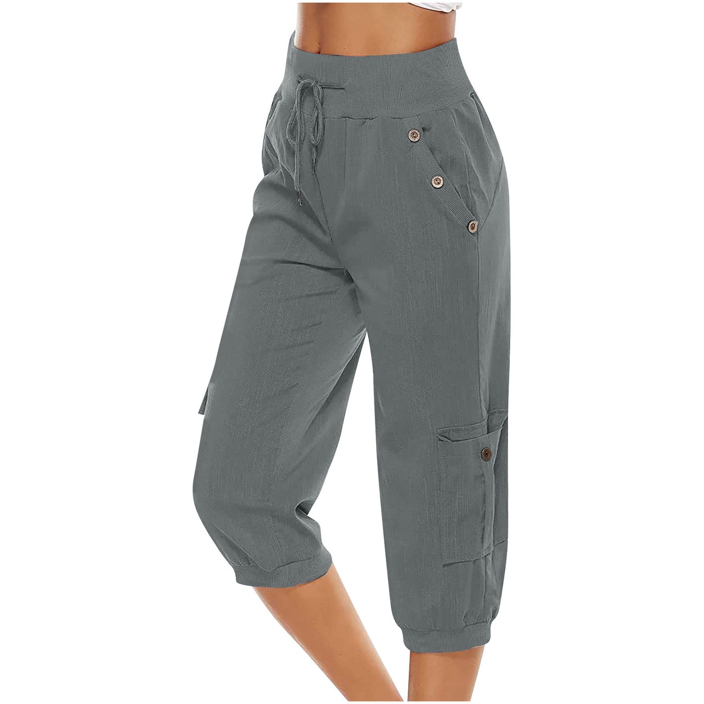 Loom & Soul™ Women’s Cropped Cargo Pants – Cotton Linen Blend with Pockets for Effortless Everyday Style