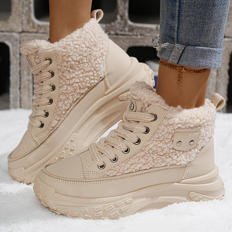 Women’s Plush Lined Snow Boots – Non-Slip Winter Shoes with PVC Sole