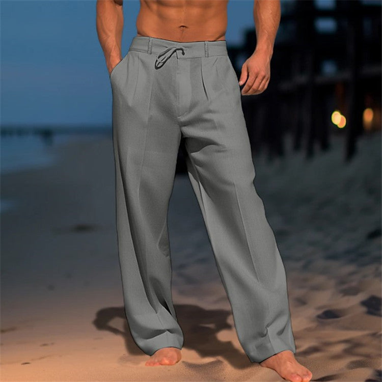 Pantalon large à cordon de serrage pour homme – Pantalon droit décontracté en coton