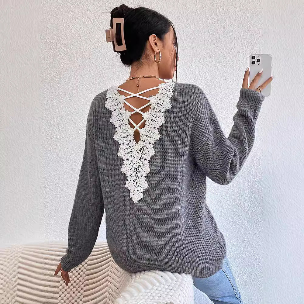 Suéter Y2K sin espalda con cuello en V para mujer – Tejido de vendaje estilo urbano