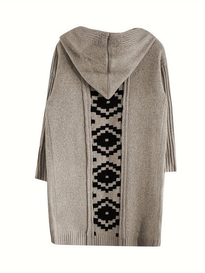 Letter Print Hooded Cardigan – Women’s Long Knit Autumn/Winter Sweater