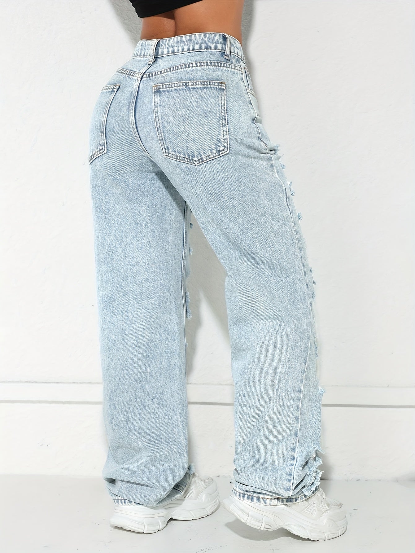 Vaqueros anchos vintage desgastados – Denim clásico lavado azul estilo urbano