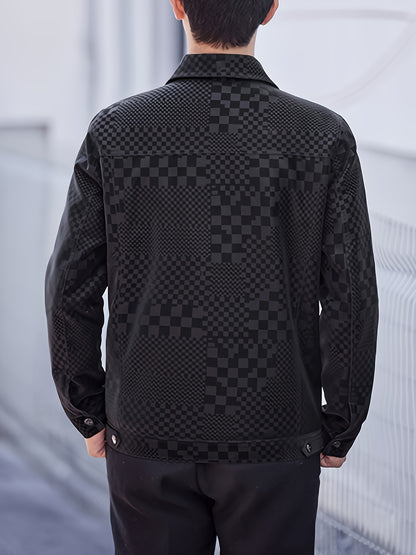 Men’s Checkered PU Coat – Black & Brown Houndstooth Street Jacket