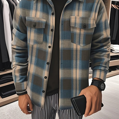 Chemise à carreaux verte et bleue pour homme – Chemise décontractée boutonnée à carreaux