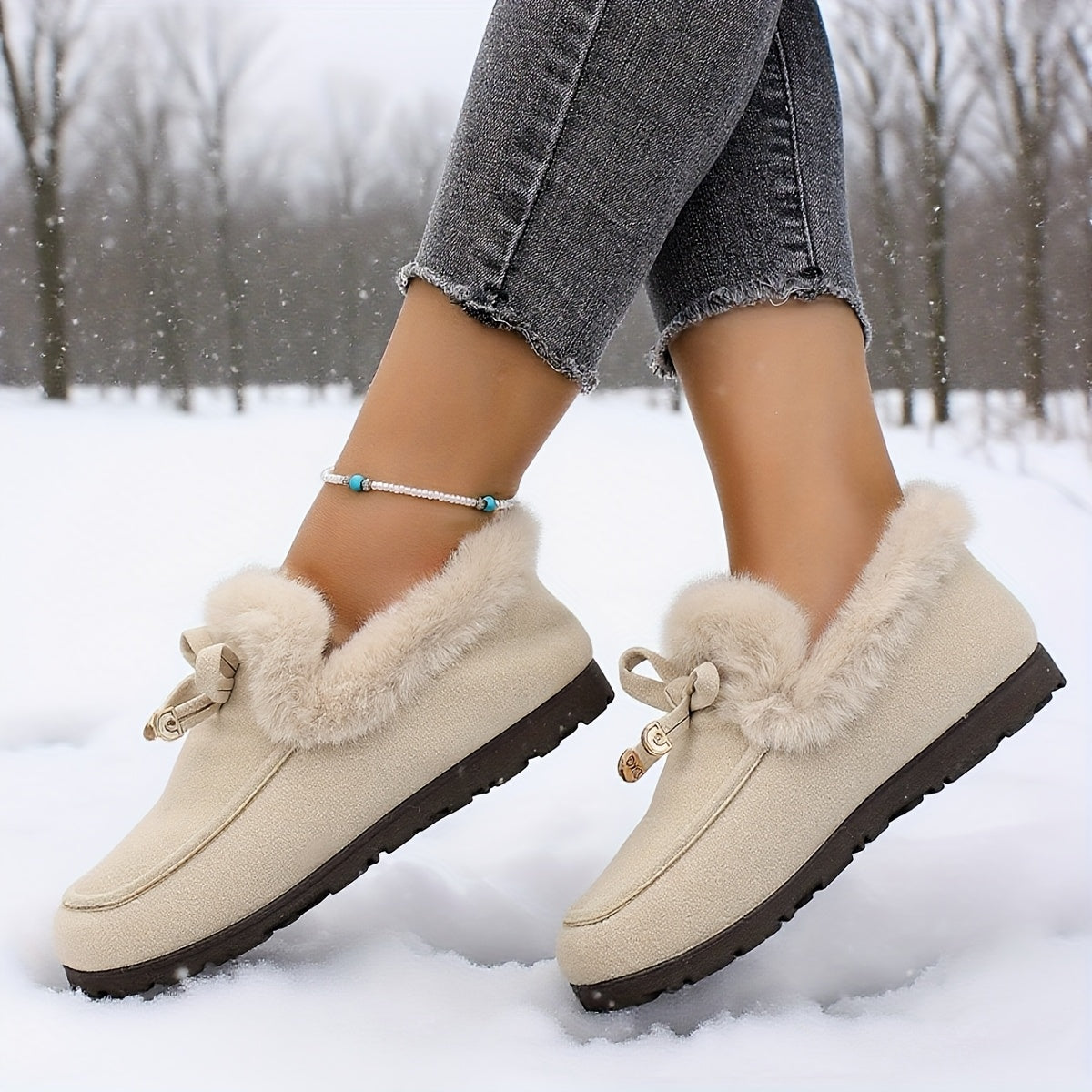 Mocasines de mujer con forro polar – Zapatos de invierno cálidos sin cordones