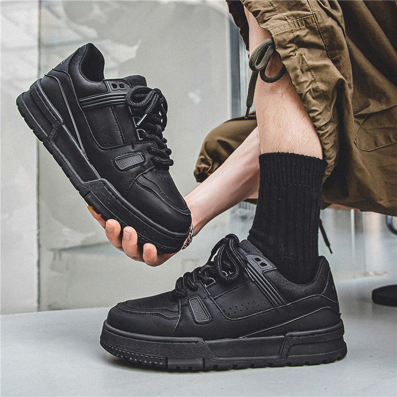 Loom & Soul Men’s Retro Platform Sneakers – Black Casual Sports Board Shoes with Hidden Lift and Microfiber Upper