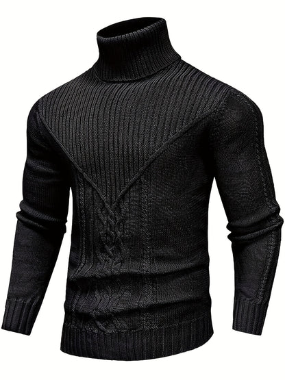 Suéter de cuello alto trenzado vintage para hombre – Jersey de punto clásico