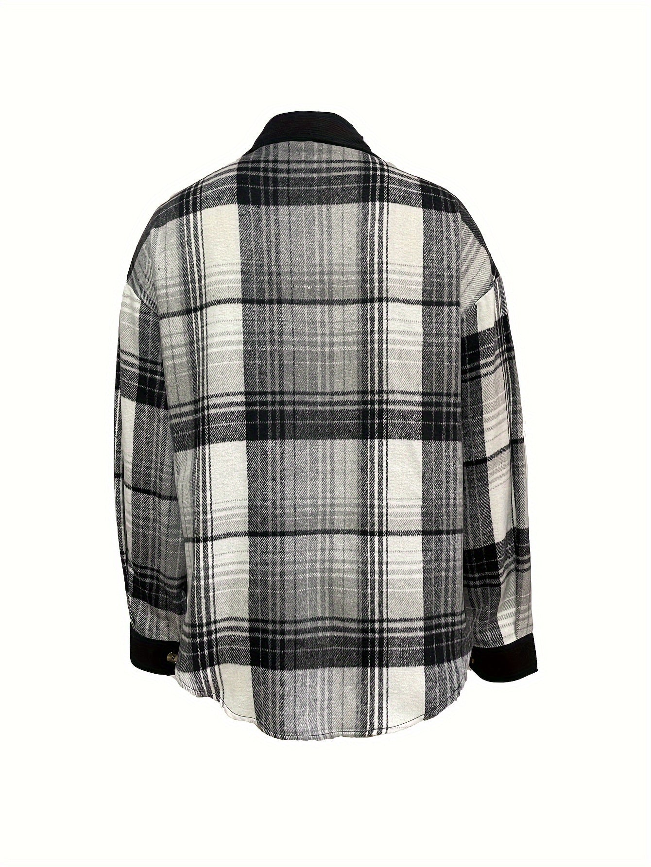 Women’s Plaid Lapel Jacket – Button-Up Drop Shoulder Fall/Spring Shacket