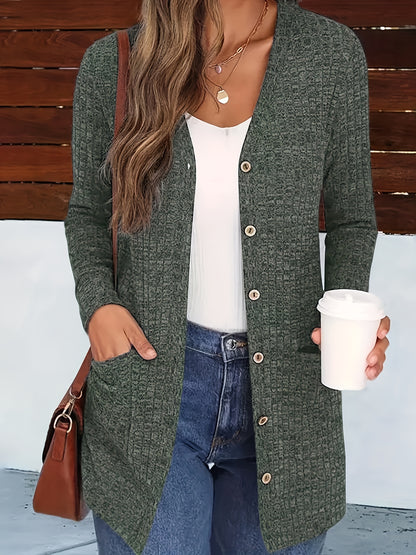 Women’s Elegant V-Neck Cardigan – Cozy Button-Up Fall Sweater