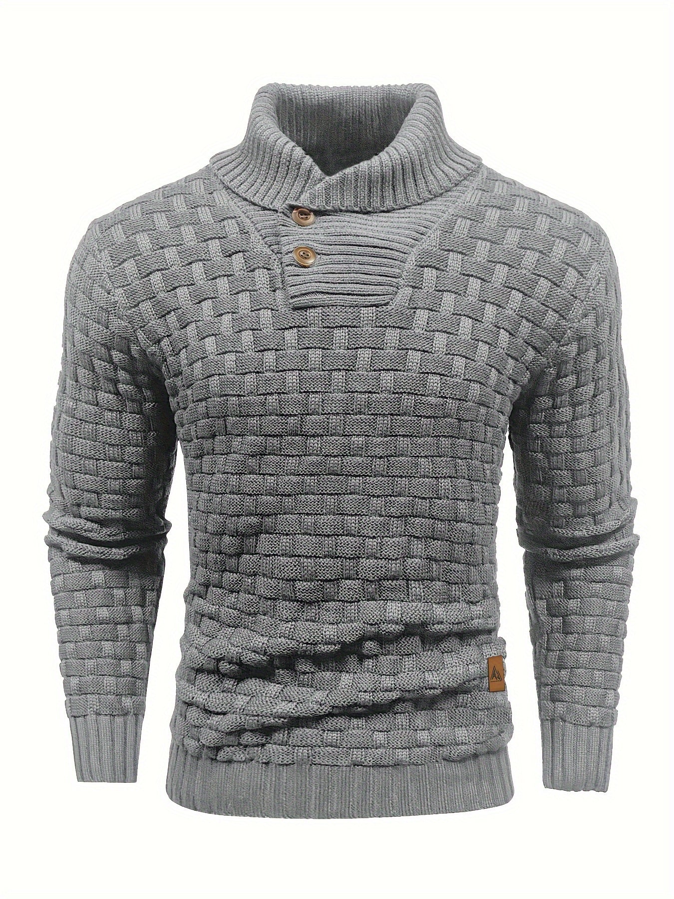 Men’s Waffle Knit Sweater – High Stretch Pullover with Lapel Collar