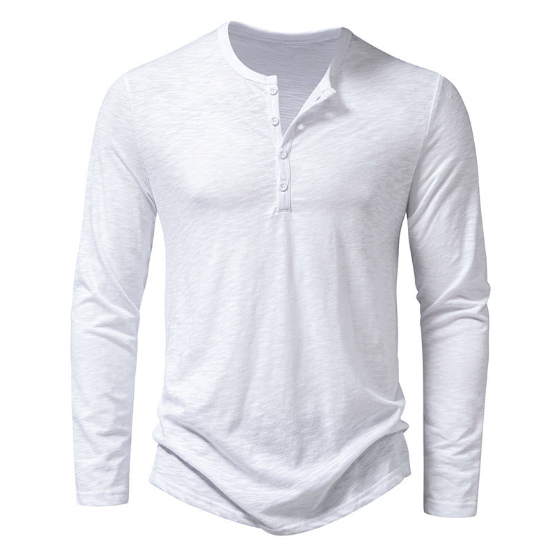 Loom & Soul™ Men’s Long-Sleeve Button Pullover – Casual Solid Color T-Shirt for Spring & Autumn