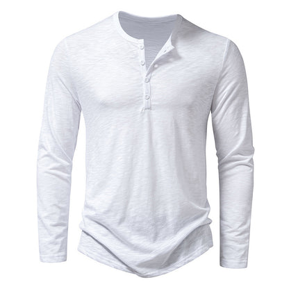 Loom & Soul™ Men’s Long-Sleeve Button Pullover – Casual Solid Color T-Shirt for Spring & Autumn