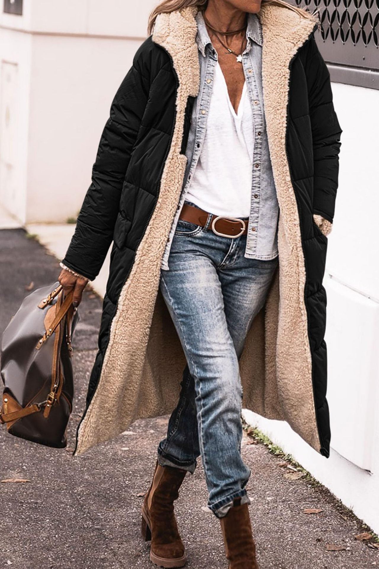 Loom & Soul™ Street Chic Long Coat — Women’s Mid-Length Cotton Blend Jacket with Pockets | Stylish, Comfortable, and Confident