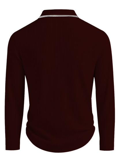 Men’s Stripe Polo Shirt – Relaxed Fit Long Sleeve Casual Top