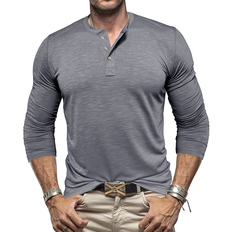 Men’s Long Sleeve Henley Shirt – Slub Cotton Casual Pullover