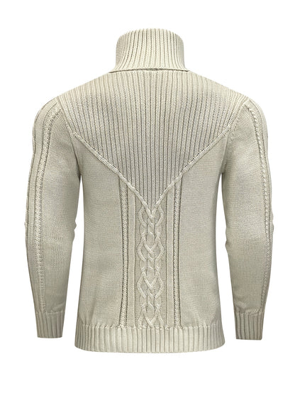 Suéter de cuello alto trenzado vintage para hombre – Jersey de punto clásico