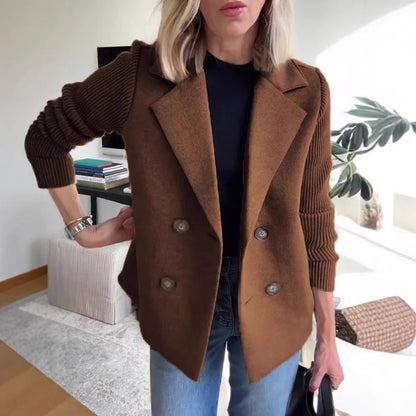 Chaqueta de Solapa Cruzada para Mujer – Abrigo con Mangas Tejidas Empalmadas