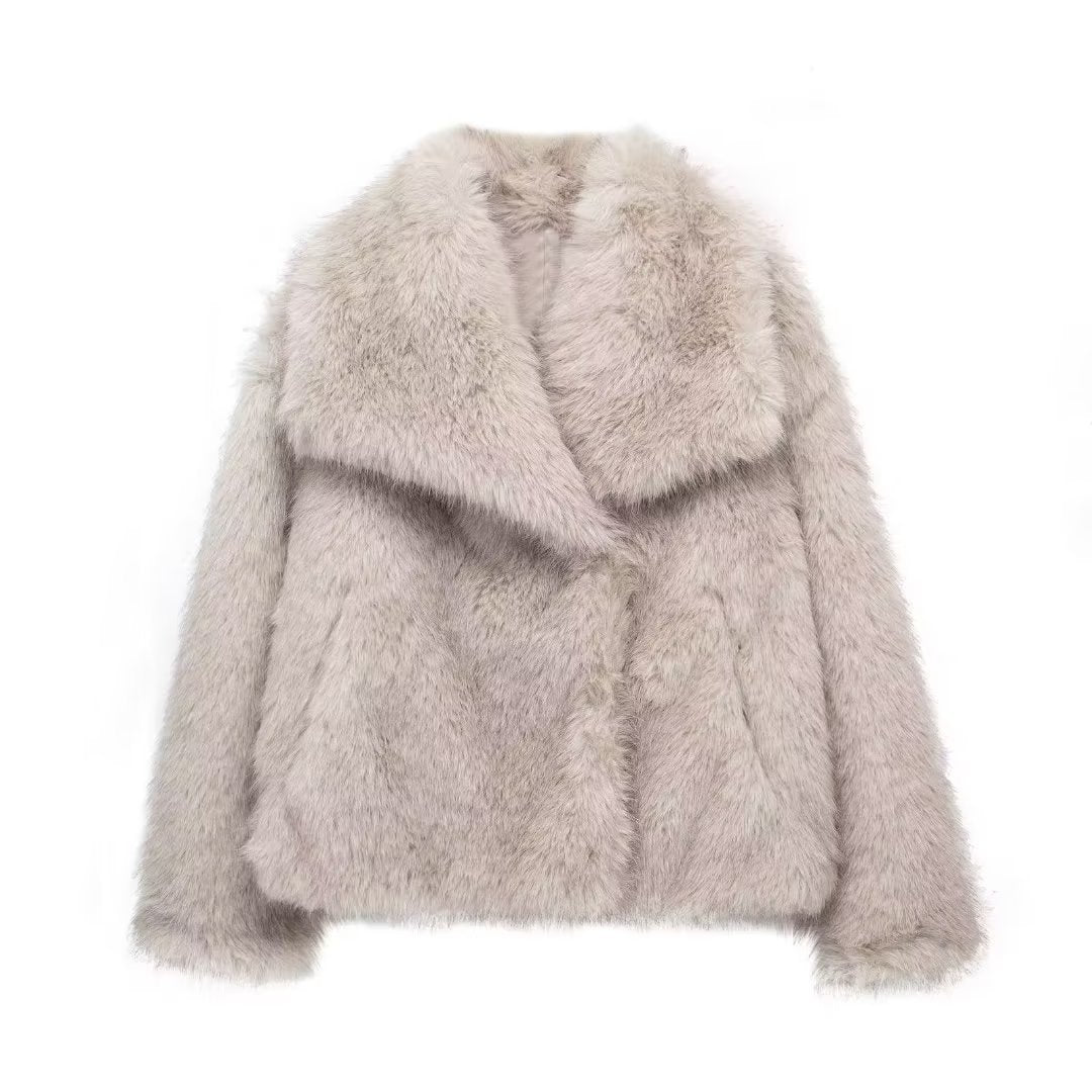 Loom & Soul™ Fluffy Lapel Plush Coat – Women’s Warm Winter Jacket for Effortless Chic Comfort