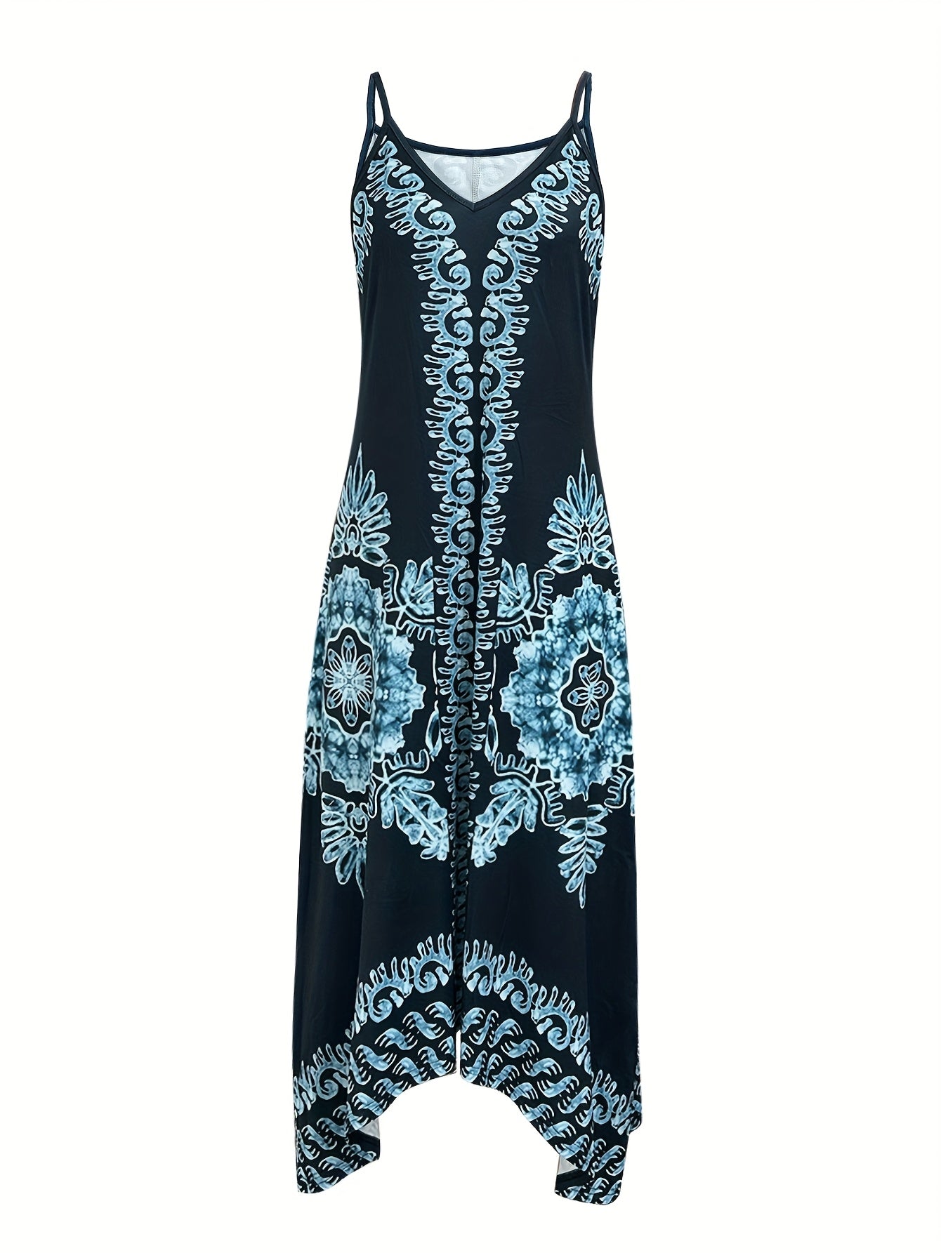 Bohemian Floral Maxi Dress – V-Neck Spaghetti Strap Summer Dress