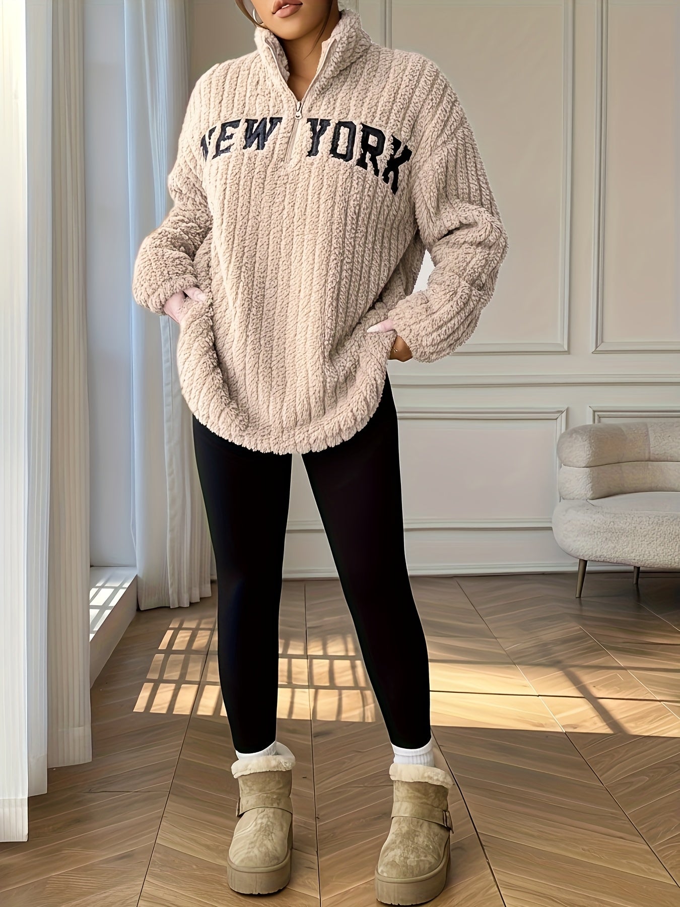 Elegant Zip-Up Sweater Coat – Women’s Stand Collar Fall/Winter Outerwear