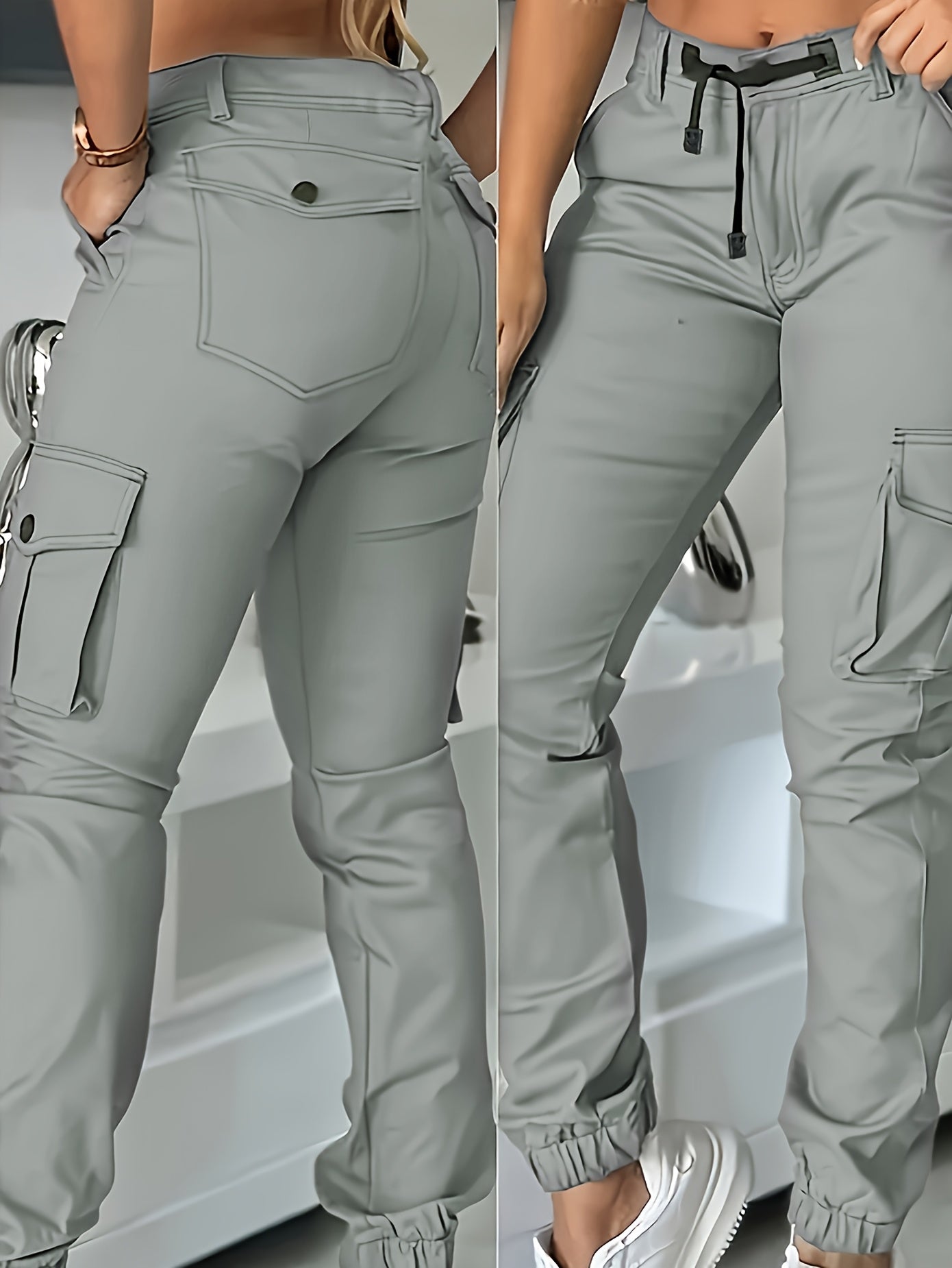 Women’s High-Waisted Cargo Pants – Elegant All-Season Work Trousers