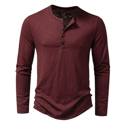 Loom & Soul™ Men’s Long-Sleeve Button Pullover – Casual Solid Color T-Shirt for Spring & Autumn