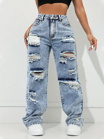 Vaqueros anchos vintage desgastados – Denim clásico lavado azul estilo urbano