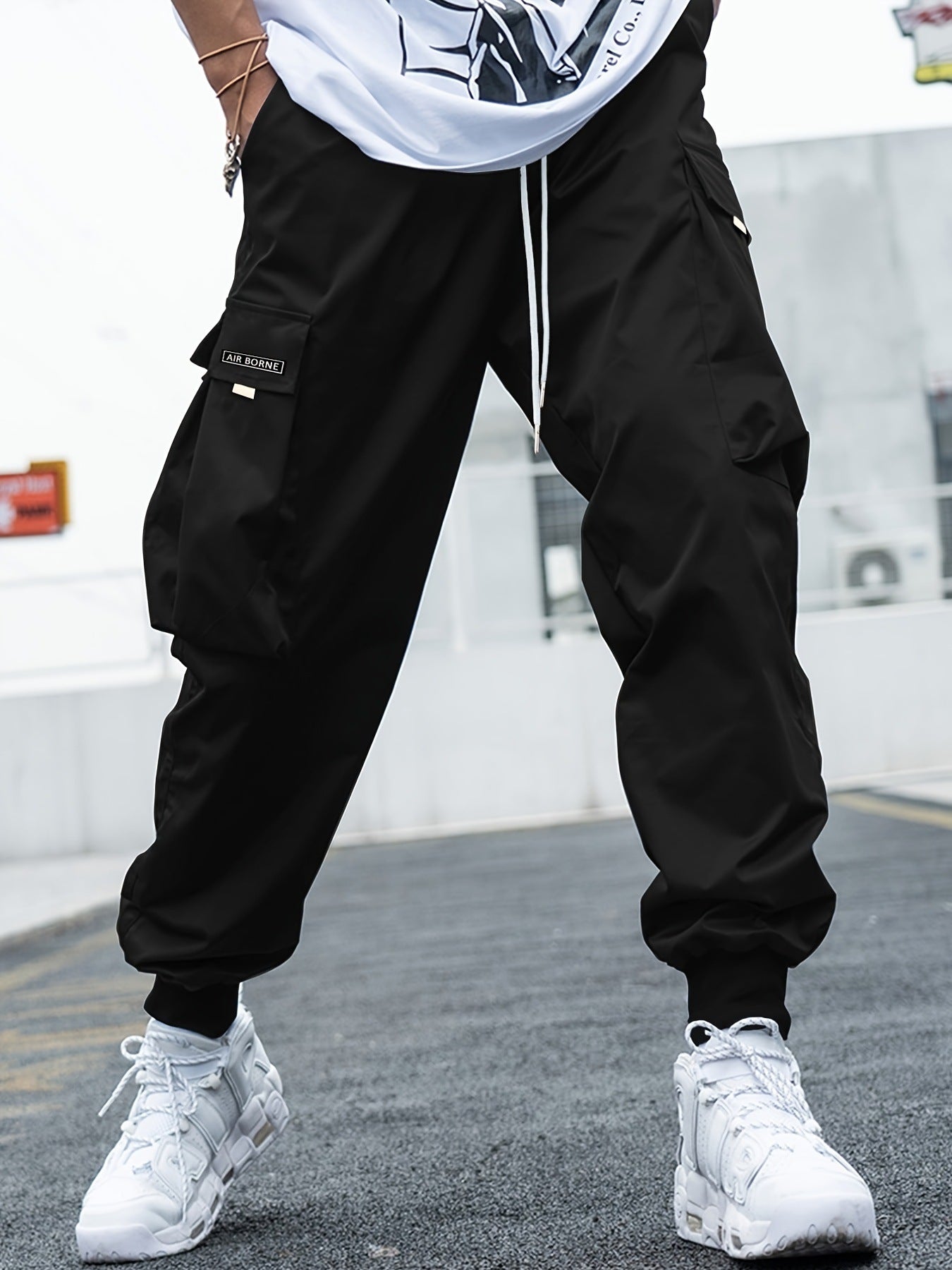 Loom & Soul™ Men’s Cargo Pants – Multi-Pocket Hip-Hop Streetwear Drawstring Trousers