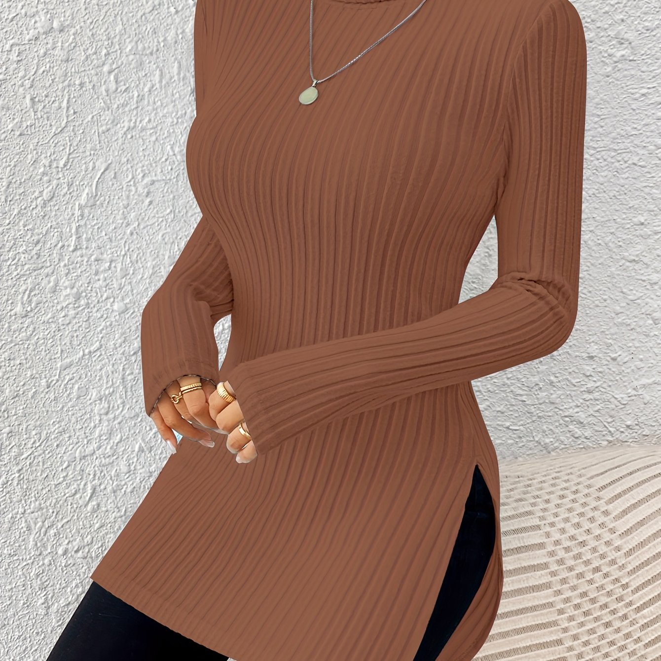 Women’s Elegant Turtleneck Top – Soft Long Sleeve High-Neck Knit