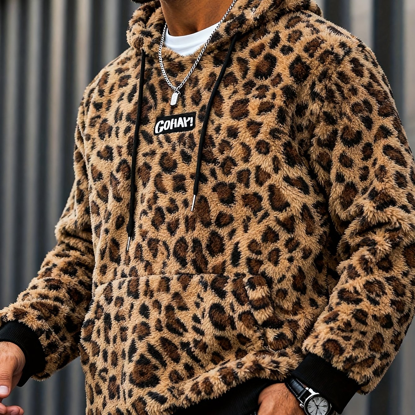 Sudadera con capucha y estampado de leopardo para hombre – Sudadera de felpa para un estilo urbano impactante