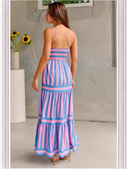 Loom & Soul™ Striped Maxi Sundress – Women’s Backless Square Neck Beach Vacation Dress with Pockets