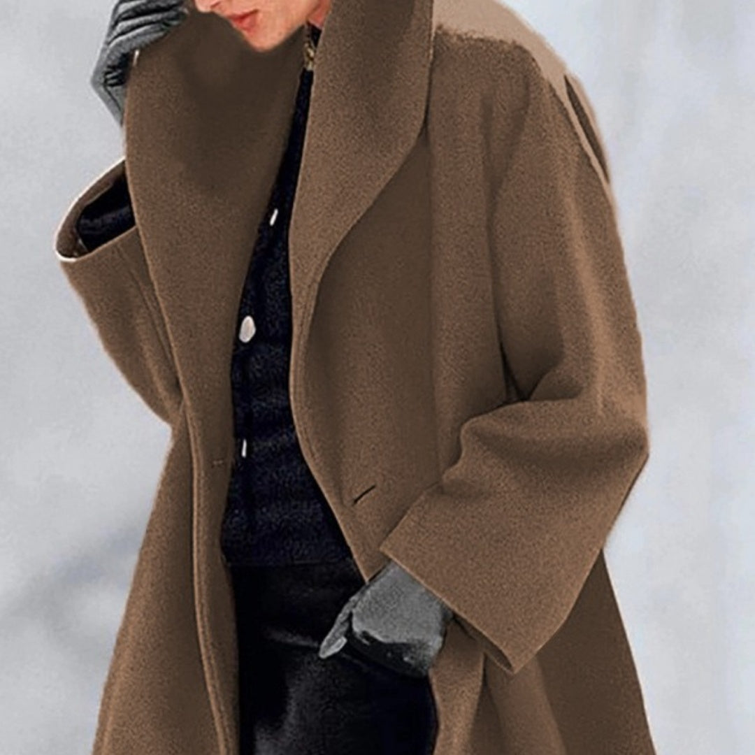 Abrigo suelto de lana para mujer – Chaqueta de invierno casual con cuello redondo