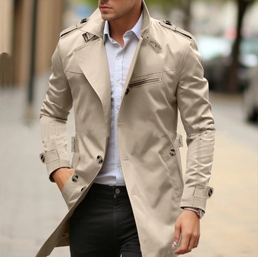 Veste décontractée mi-longue d'automne à revers grande taille pour homme