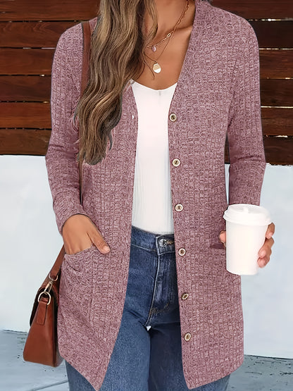 Women’s Elegant V-Neck Cardigan – Cozy Button-Up Fall Sweater