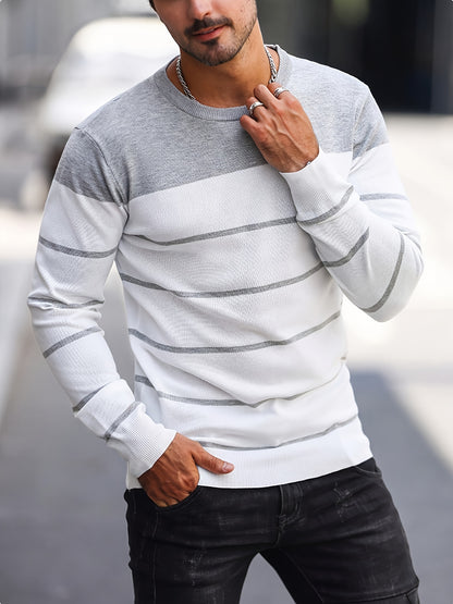 Pull tricoté rayé bleu marine pour homme – Col rond décontracté