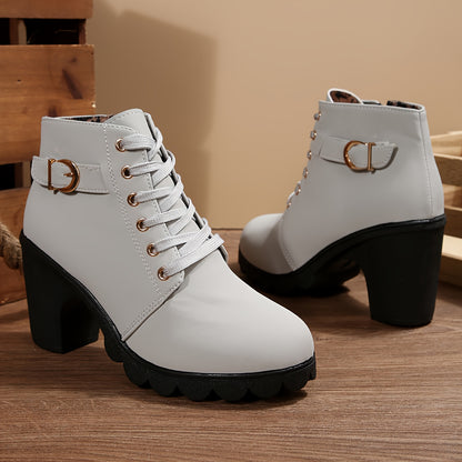 Botines de tacón alto para mujer - Tacón de bloque, elegantes, sin cordones